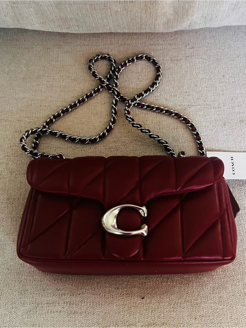 Coach Quilted Burgundy Crossbody with Silver Chain - Picture 2 of 10